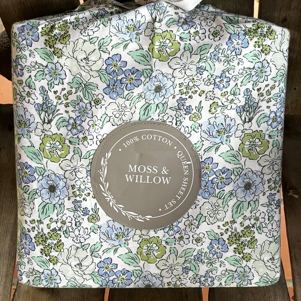 Moss & Willow FLORAL GARDEN Queen Size Sheet Set - ALL COTTON (17" mattress fit)